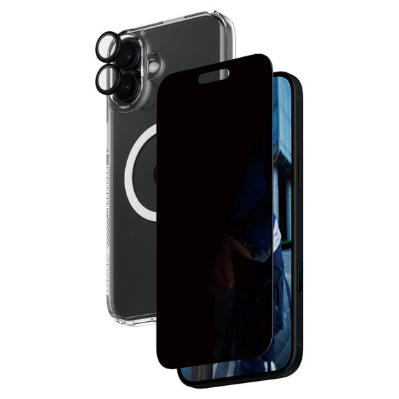 Bundle Hoops + Kaljeno steklo UWF Privacy + Hard Case za iPhone 16 Plus, PanzerGlass