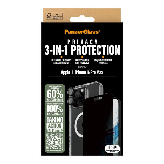 Bundle Hoops + Kaljeno steklo UWF Privacy + Hard Case za iPhone 16 Pro Max, PanzerGlass