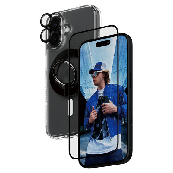 Bundle Hoops + Kaljeno steklo UWF + Hard Case + Magnetic Ring Mount za iPhone 16, PanzerGlass