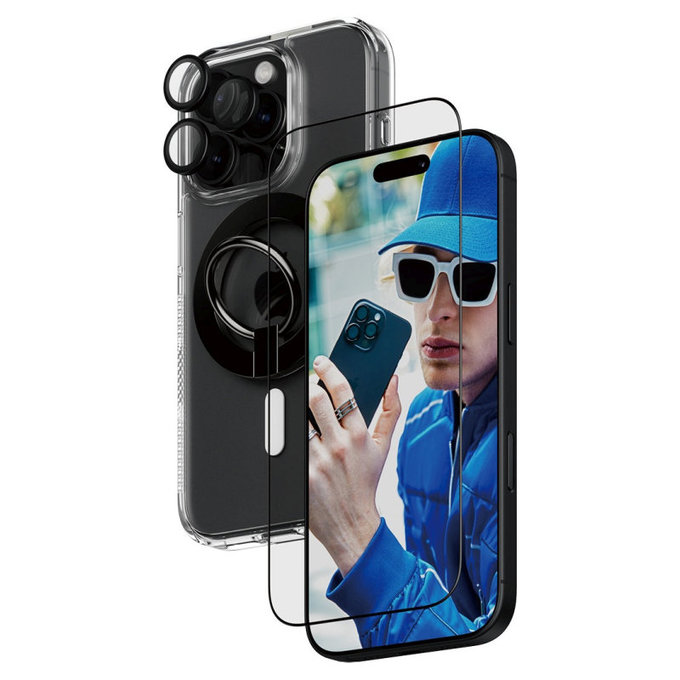 Bundle Hoops + Kaljeno steklo UWF + Hard Case + Magnetic Ring Mount za iPhone 16 Pro, PanzerGlass