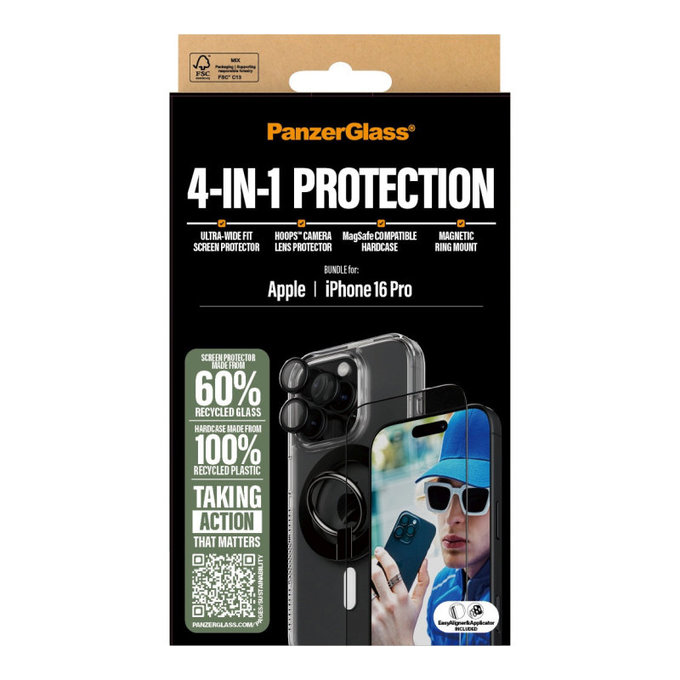 Bundle Hoops + Kaljeno steklo UWF + Hard Case + Magnetic Ring Mount za iPhone 16 Pro, PanzerGlass
