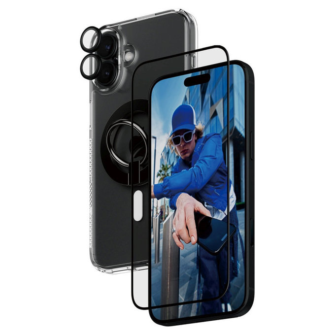 Bundle Hoops + Kaljeno steklo UWF + Hard Case + Magnetic Ring Mount za iPhone 16 Plus, PanzerGlass