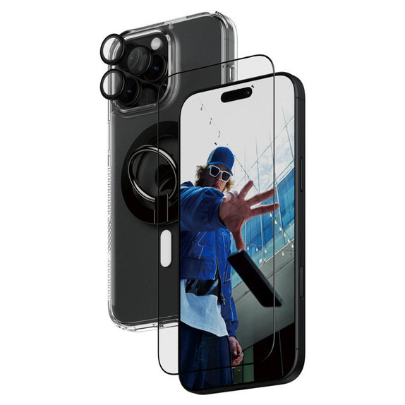 Bundle Hoops + Kaljeno steklo UWF + Hard Case + Magnetic Ring Mount za iPhone 16 Pro Max, PanzerGlass
