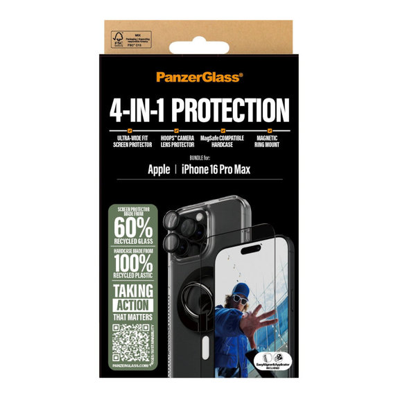 Bundle Hoops + Kaljeno steklo UWF + Hard Case + Magnetic Ring Mount za iPhone 16 Pro Max, PanzerGlass