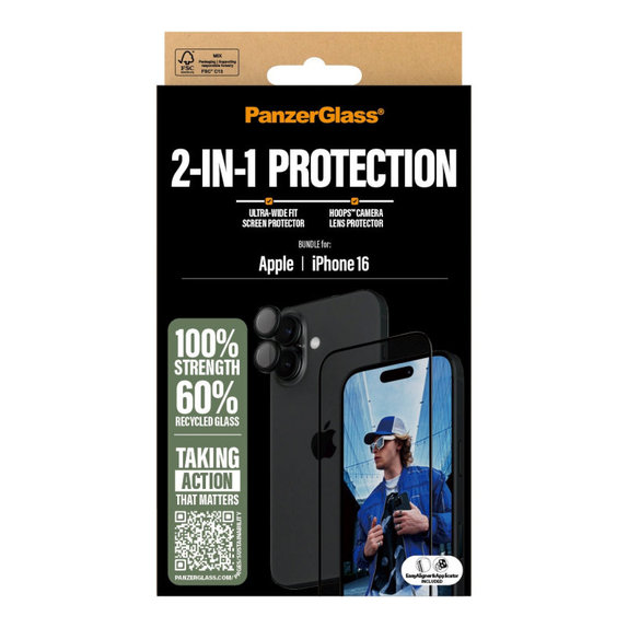Bundle Hoops + UWF kaljeno steklo za iPhone 16, PanzerGlass