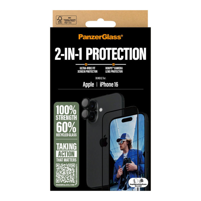 Bundle Hoops + UWF kaljeno steklo za iPhone 16, PanzerGlass