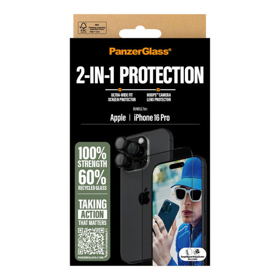 Bundle Hoops + UWF kaljeno steklo za iPhone 16 Pro, PanzerGlass