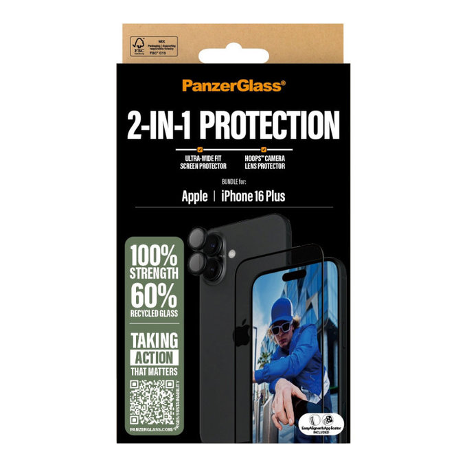 Bundle Hoops + UWF kaljeno steklo za iPhone 16 Plus, PanzerGlass