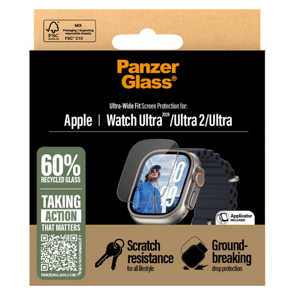 Kaljeno steklo za Apple Watch Ultra 2024/Ultra 2/Ultra, Prozorna, PanzerGlass