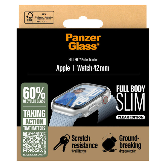 Kaljeno steklo Full Body Slim za Apple Watch 11/10 42 mm, Prozorna, PanzerGlass