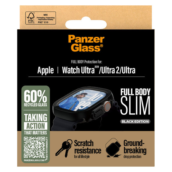 Kaljeno steklo Full Body Slim za Apple Watch Ultra 2024/Ultra 2/Ultra, Črna, PanzerGlass