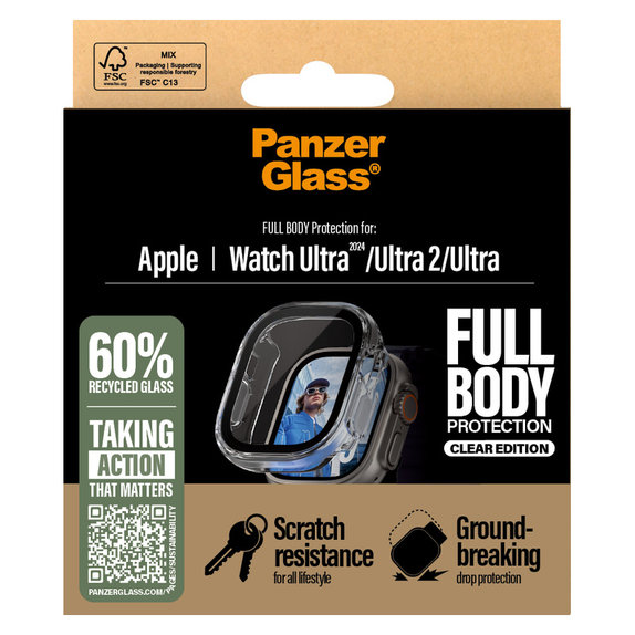 Kaljeno steklo Full Body za Apple Watch Ultra 2024/Ultra 2/Ultra, Prozorna, PanzerGlass