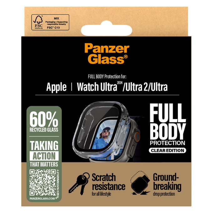 Kaljeno steklo Full Body za Apple Watch Ultra 2024/Ultra 2/Ultra, Prozorna, PanzerGlass