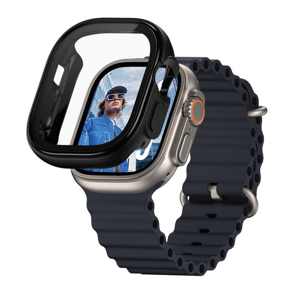 Kaljeno steklo Full Body za Apple Watch Ultra 2024/Ultra 2/Ultra, Črna, PanzerGlass