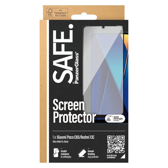Kaljeno steklo UWF za Xiaomi Redmi 13C 5G, Črna, SAFE by PanzerGlass