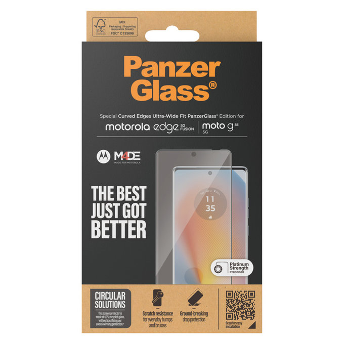 Kaljeno steklo UWF za Motorola Moto G85 5G/Edge 50 Fusion, Črna, PanzerGlass