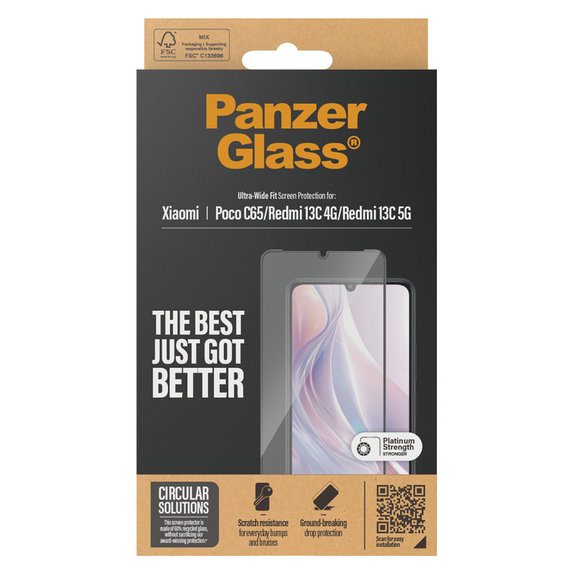 Kaljeno steklo UWF za Xiaomi Redmi 13C 5G, Črna, PanzerGlass