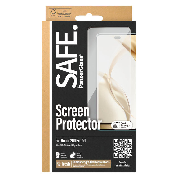 Kaljeno steklo UWF za Honor 200 Pro, Črna, SAFE by PanzerGlass