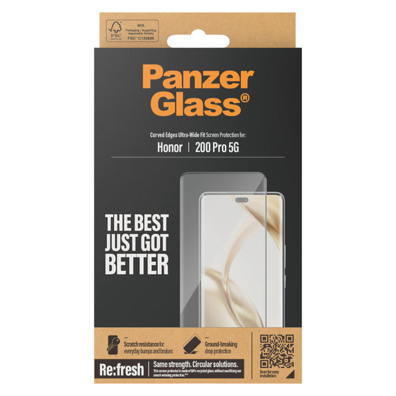 Kaljeno steklo Re:Fresh UWF za Honor 200 Pro, Črna, PanzerGlass