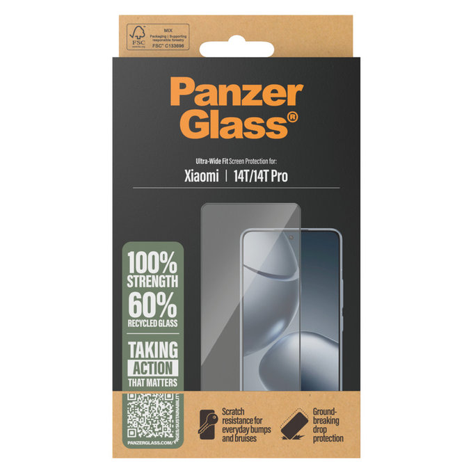 Kaljeno steklo UWF za Xiaomi 14T/14T Pro, Črna, PanzerGlass