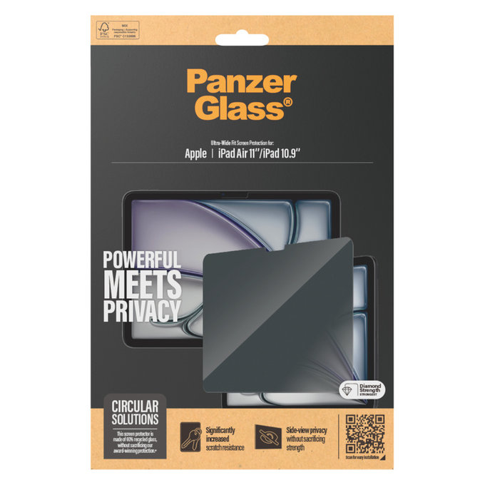 Kaljeno steklo UWF Privacy za iPad 10,9"/Air 11'', Prozorna, PanzerGlass