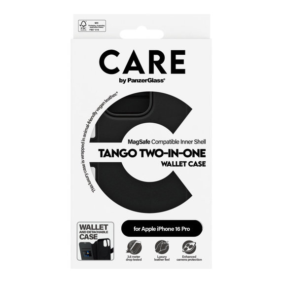 Ovitek Wallet Tango Two-In-One z MagSafe za iPhone 16 Pro, Črna, CARE