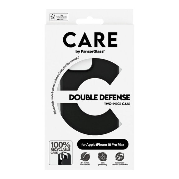 Ovitek Double Defense za iPhone 16 Pro Max, Črna, CARE
