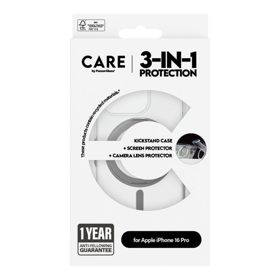 Bundle Hoops Ceramic + Kaljeno steklo UWF Ceramic + Ovitek Kickstand za iPhone 16 Pro, CARE