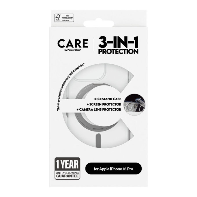 Bundle Hoops Ceramic + Kaljeno steklo UWF Ceramic + Ovitek Kickstand za iPhone 16 Pro, CARE