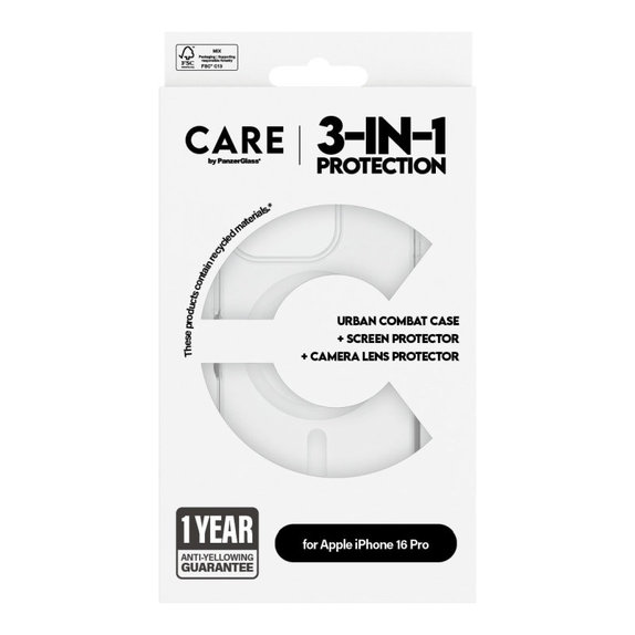Bundle Hoops + Kaljeno steklo UWF + Ovitek Urban Combat za iPhone 16 Pro, CARE