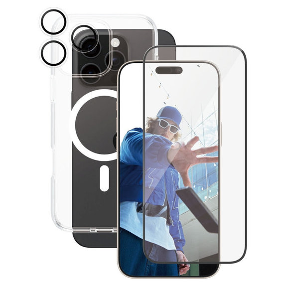 Bundle Hoops + Kaljeno steklo UWF + Ovitek Urban Combat za iPhone 16 Pro Max, CARE