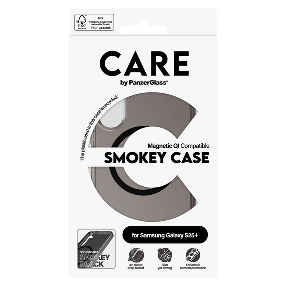 Ovitek Smokey s črnim QI za Samsung Galaxy S25+, Črna, PanzerGlass