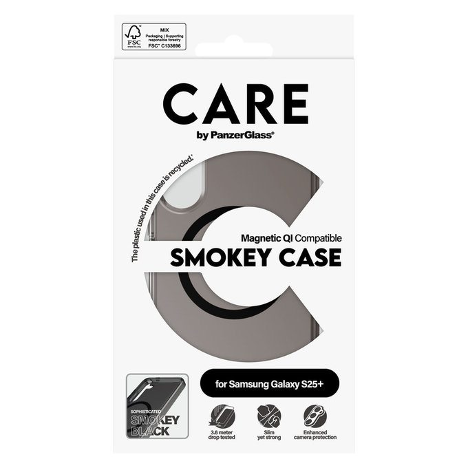 Ovitek Smokey s črnim QI za Samsung Galaxy S25+, Črna, PanzerGlass