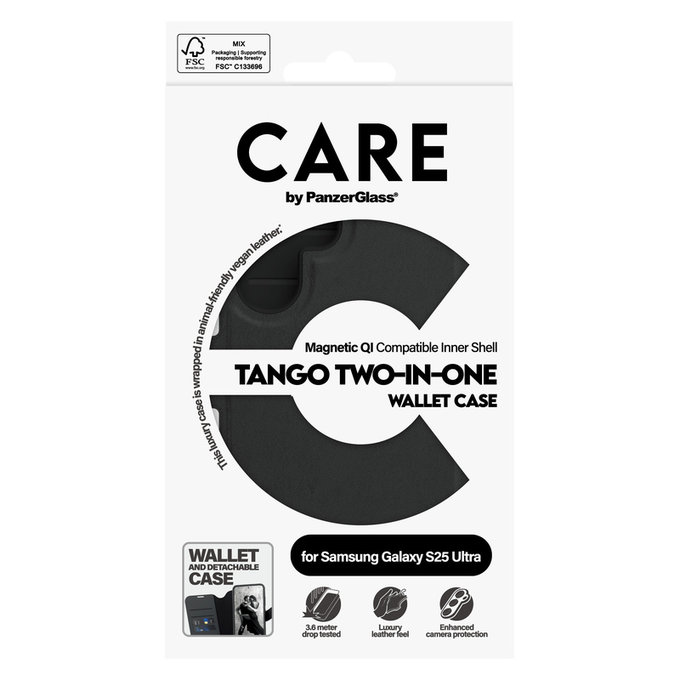 Ovitek Wallet Tango Two-In-One s QI za Samsung Galaxy S25 Ultra, Črna, PanzerGlass