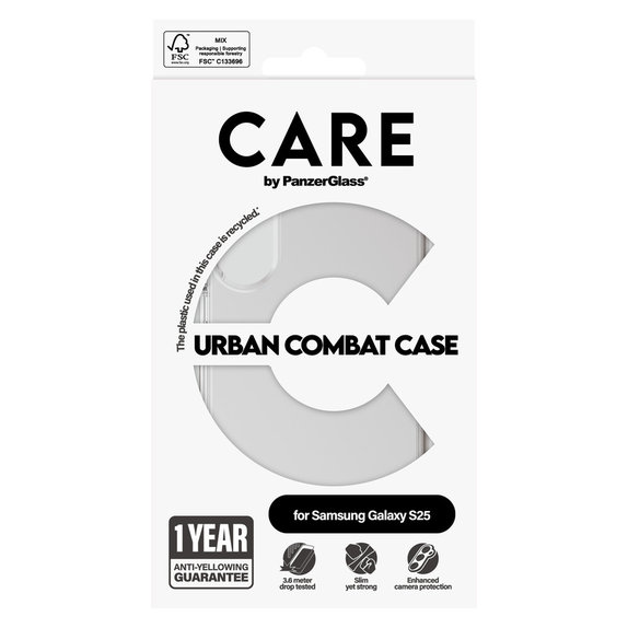 Ovitek Urban Combat za Samsung Galaxy S25, Prozorna, PanzerGlass