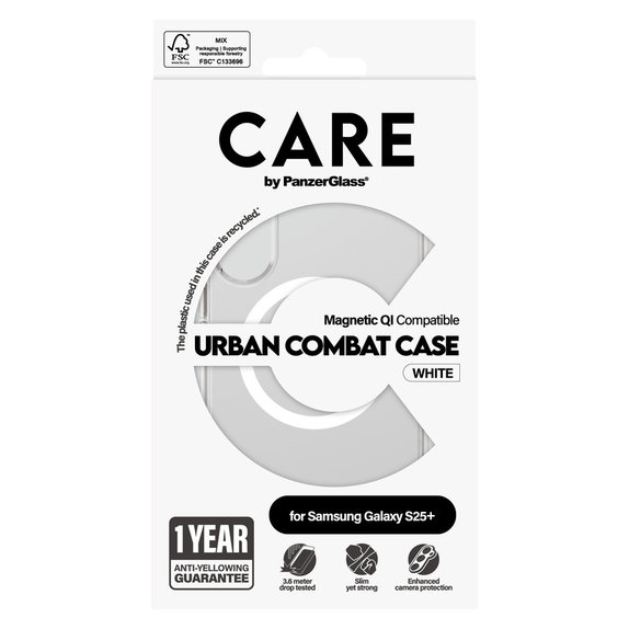 Ovitek Urban Combat z belim QI za Samsung Galaxy S25+, Prozorna, PanzerGlass