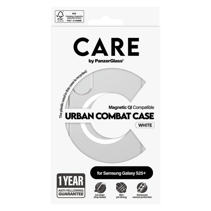 Ovitek Urban Combat z belim QI za Samsung Galaxy S25+, Prozorna, PanzerGlass