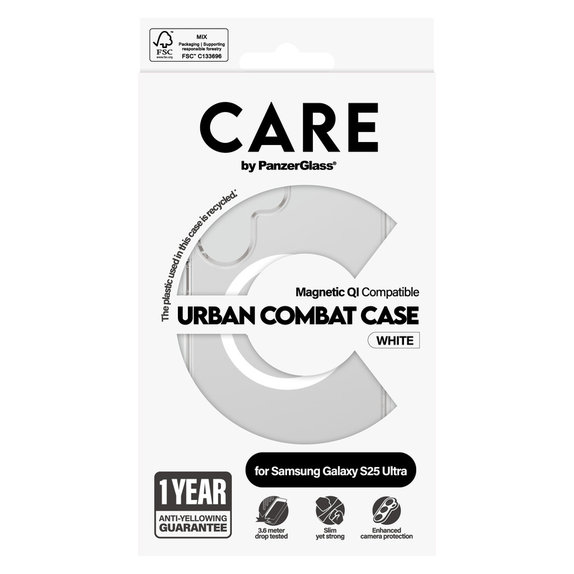 Ovitek Urban Combat z belim QI za Samsung Galaxy S25 Ultra, Prozorna, PanzerGlass