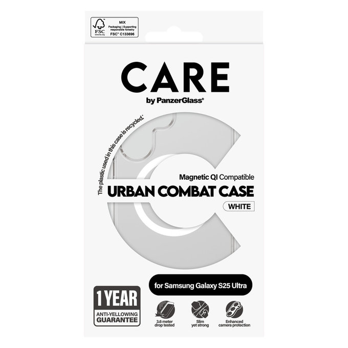 Ovitek Urban Combat z belim QI za Samsung Galaxy S25 Ultra, Prozorna, PanzerGlass