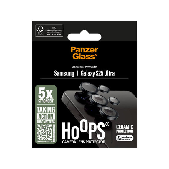 Zaščita objektiva kamere Hoops Ceramic za Samsung S25 Ultra, Črna, PanzerGlass