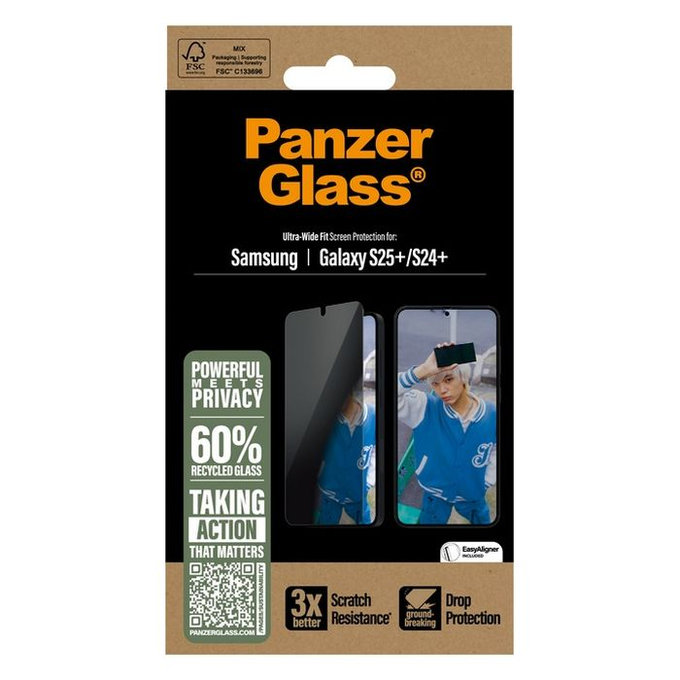 PanzerGlass - Kaljeno Steklo UWF Privacy z aplikatorjem za Samsung Galaxy S25+, transparent
