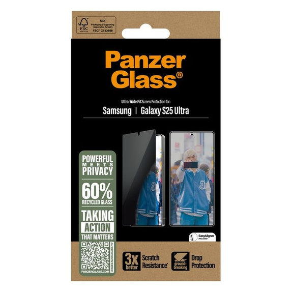 PanzerGlass - Kaljeno Steklo UWF Privacy z aplikatorjem za Samsung Galaxy S25 Ultra, transparent