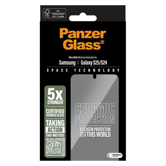 Kaljeno steklo UWF Ceramic z aplikatorjem za Samsung Galaxy S25, Prozorna, PanzerGlass