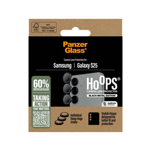 Zaščita objektiva kamere Hoops za Samsung S25, Črna, PanzerGlass