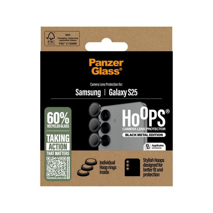 Zaščita objektiva kamere Hoops za Samsung S25, Črna, PanzerGlass