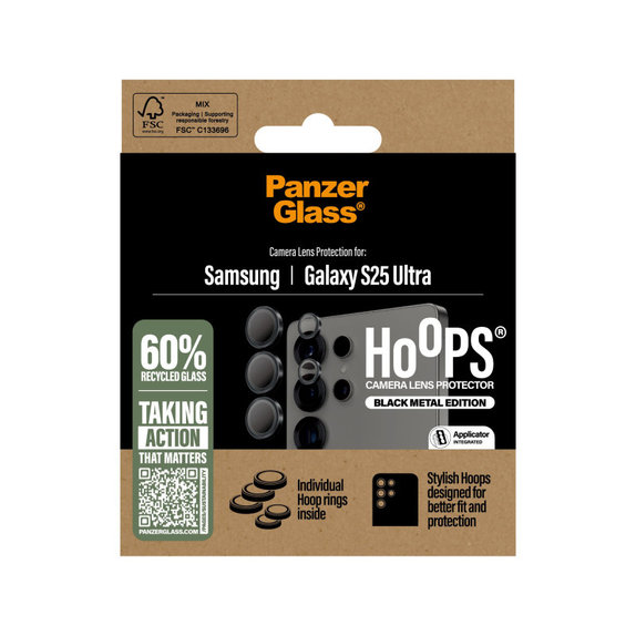 Zaščita objektiva kamere Hoops za Samsung S25 Ultra, Črna, PanzerGlass