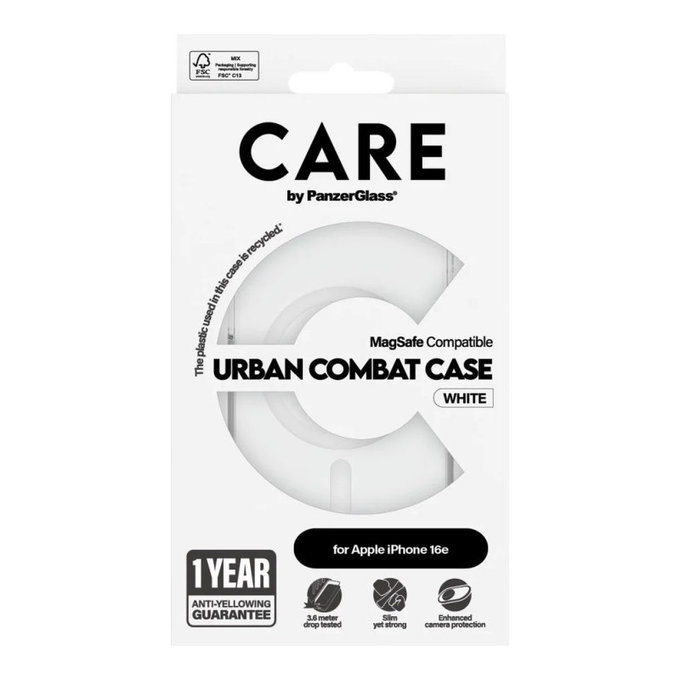 Ovitek Urban Combat z MagSafe za iPhone 17e/16e, Bela, CARE