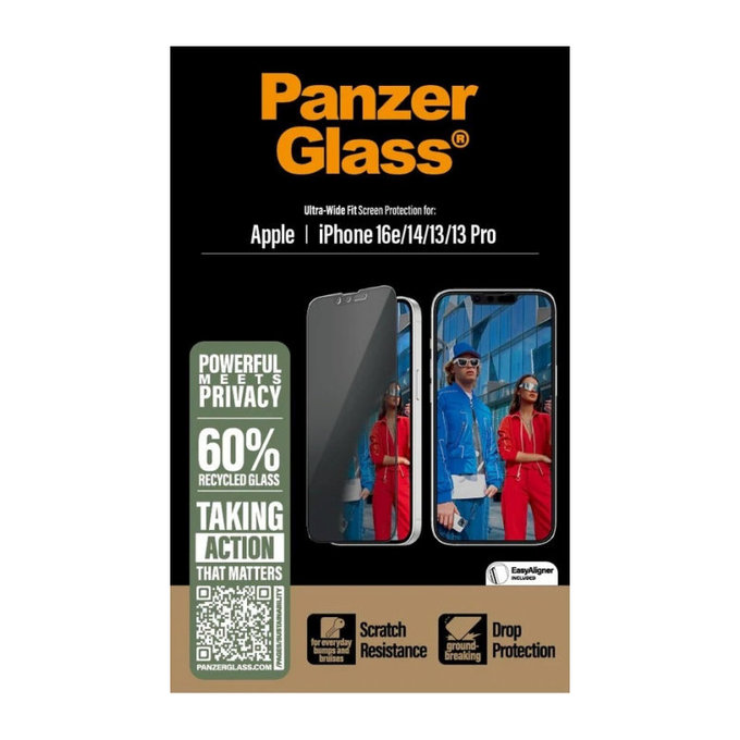 UWF Privacy kaljeno steklo z aplikatorjem za iPhone 17e/16e/14/13/13 Pro, Črna, PanzerGlass