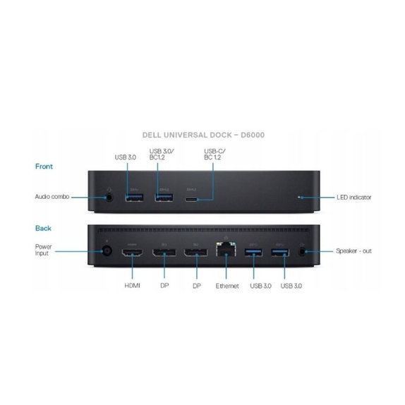 Dell D6000 - Priklopna postaja (USB-C) + 130W adapter Obnovljeno