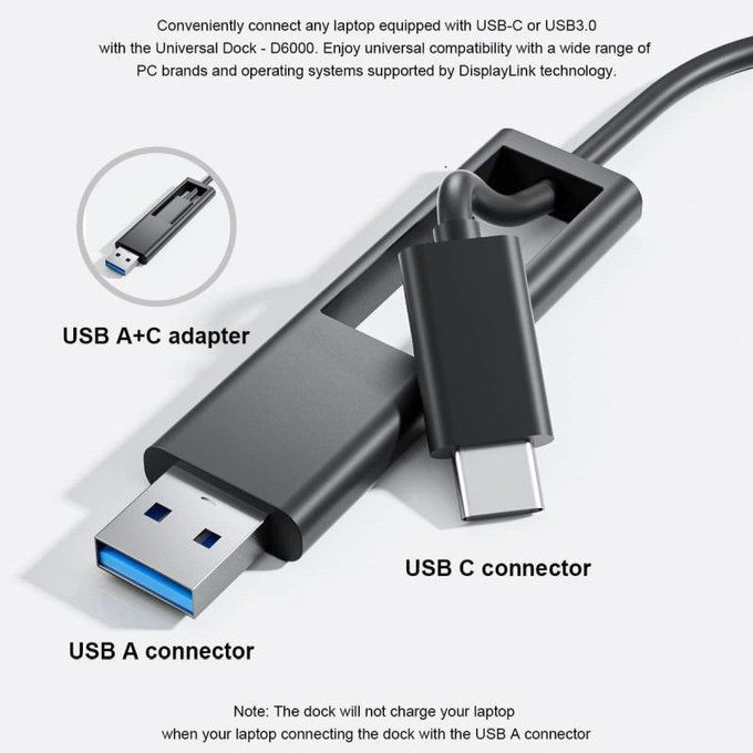 Dell D6000 - Priklopna postaja (USB-C) + 130W adapter Obnovljeno